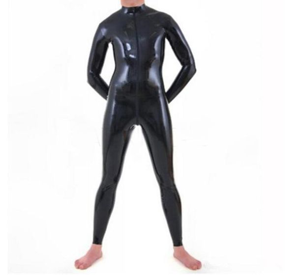 

100 pure latex catsuit front zipper handmade bodysuit sports wear jumpsuit rubber fetish cosplay party wear9155720, Black