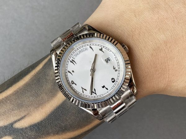 

watch men's automatic mechanical watch double calendar week diary series 41mm waterproof fashion watch sapphire mirror fashionable and, Slivery;brown