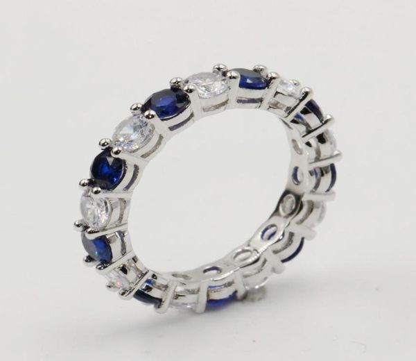 

whole lots of stock sparkling fashion jewelry real 925 sterling silver blue sapphire cz diamond stack wedding band ring for wo1221441, Slivery;golden