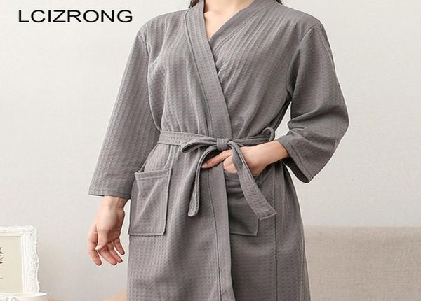

summer couple waffle kimono bathrobe women plus size suck water bridesmaid robes dressing gown autumn robe femme y19043507761, Black;red