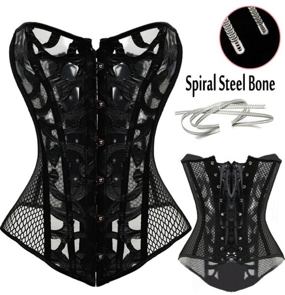 

wholemesh corsets and bustie elastic net hollow out flowers design busk closure bustier corset body shapewear cincher co2526643, Black;white