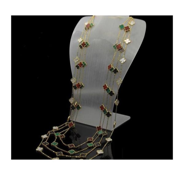 

chokers 20 flowers 105cm natural black white red green shell long choker fashion classic fourleaf clover necklace designer women j9075593, Golden;silver