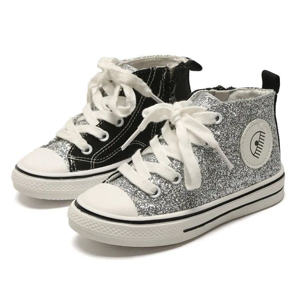 

kids shoes for girl children canvas shoes boys sneakers spring autumn girls shoes glitter short solid fashion children shoe 201112, Black