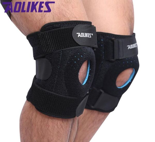 

aolikes knee brace support silica gel 6 springs sports fitness knee protector basketball breathable knee wraps plus size 4xl 6xl t4385315, Black;gray