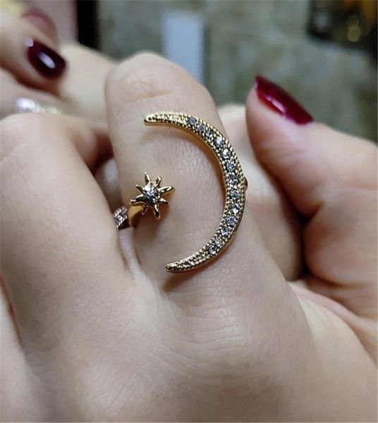 

3 colors elegant crytal ring moon star dazzling open finger rings for women girls wedding engagement jewelry gift6726158, Silver
