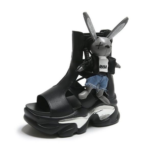 

summer women shoes apricot black genuine leather roman sandals buckle strap open-toe thick high heels casual lady sandal