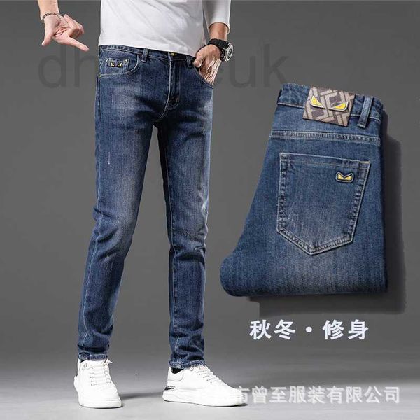 

men's jeans designer slim spring fit small feet with light tears korean fashion stretch denim pants men yaiw, Blue