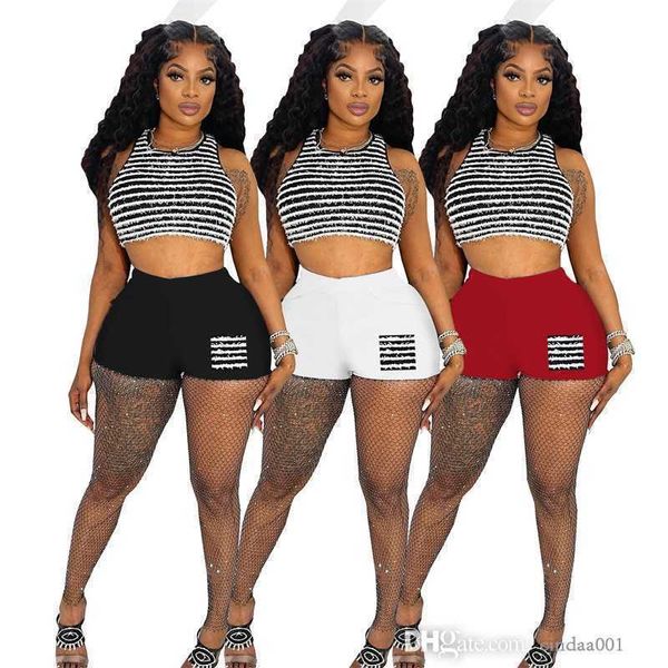 

womens striped tracksuits summer outfits designer two piece shorts set crop tank jogging suits casual clothing, Gray