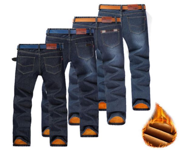 

splashing ink style straight jean mens fashion slim winter thick high street male pants7636686, Blue