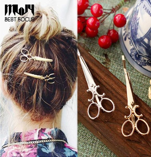 

mljy fashion scissors shape lovely women girls gold plated hair clip barrettes christmas party hairpin hair accessories 24 pcslot2297935, Golden;silver