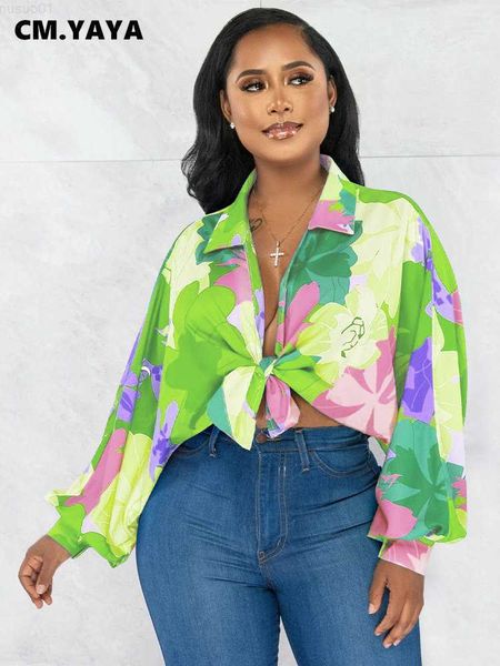 

women's blouses shirts cm.yaya fashion women floral printed long sleeve turn-down collar shirt 2023 summer street chic bowknot hem blou, White