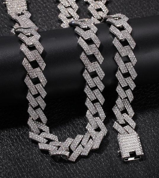

iced out miami cuban link chain mens rose gold chains thick necklace bracelet fashion hip hop jewelry7062338, Silver
