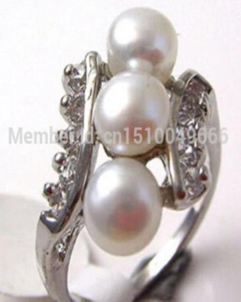 

ship gtgtgtgtgtwhite pearl 3 beads silver crystal ring size 67891298270