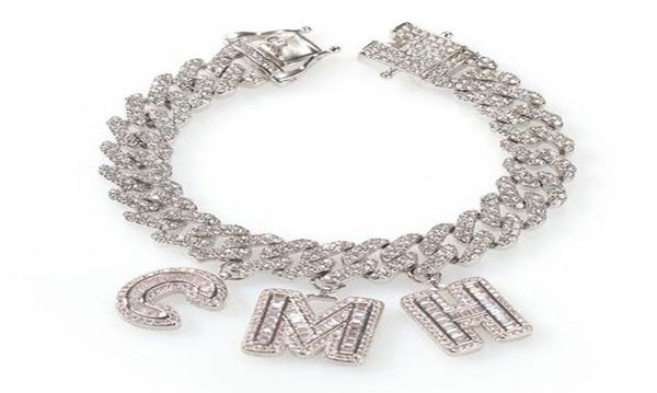 

custom name zircon baguette letters 12mm austrian rhinestone cuban chain necklace bracelets anklet for men women2154886, Silver