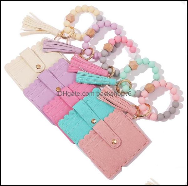 

key rings jewelry silica gel bracelet chain ring crossborder amazon new pu tassel card bag sile whole ladies drop delivery 205389487, Slivery;golden