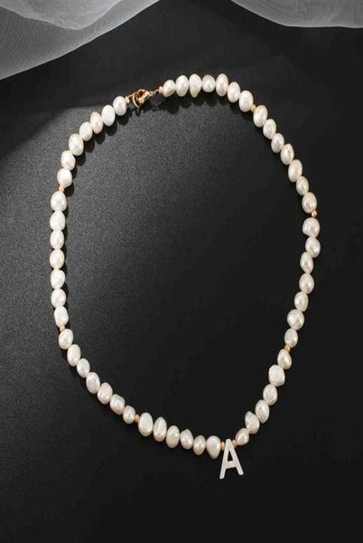 

real freshwater pearl necklace choker for women alphabet az shell letter initial buckle gold color pendant jewelry gift220v1236846, Silver