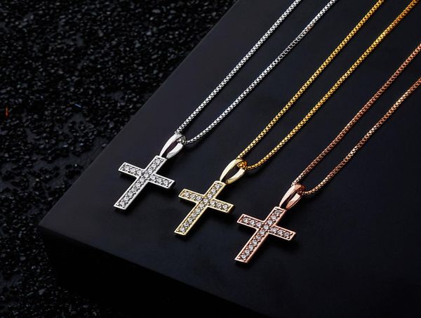 

925 sterling silver cross necklaces fashion gold silver color men women bling zircon iced out hip hop necklaces jewelry 3481 q24006531