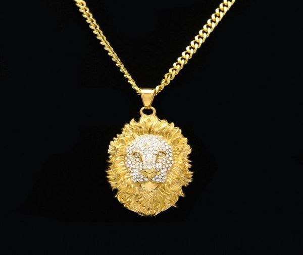 

mens iced out pendant hip hop necklace jewelry fashion gold lion head necklaces7199136, Silver