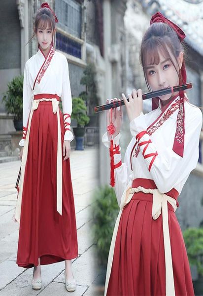 

chinese traditional dynasty ancient costume women hanfu dress folk dance hanfu elements of ancient clothing for women costume8766934, Black;red