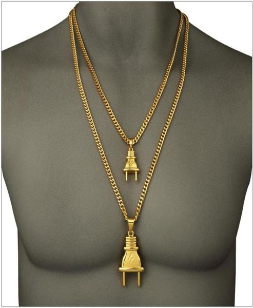 

2016 jewelry metal 18k goldon plated plug pendants chain necklace hipsters hip hop jewelry men women lovers bijoux co2870607, Silver