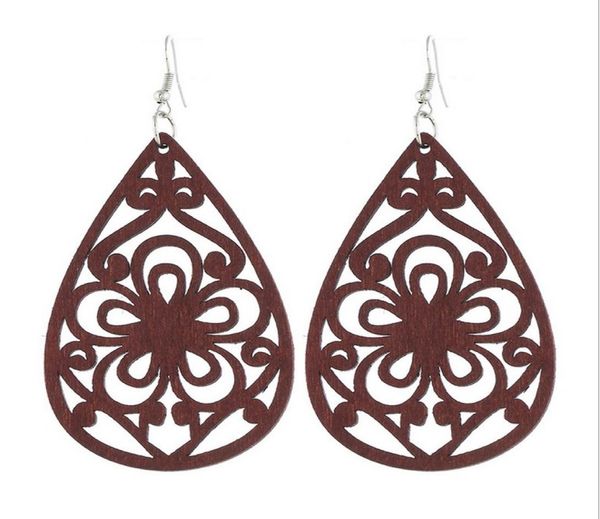 

flower pattern wooden earrings engraved design light weight long drop organic wood dangle earrings for womens7968546, Silver