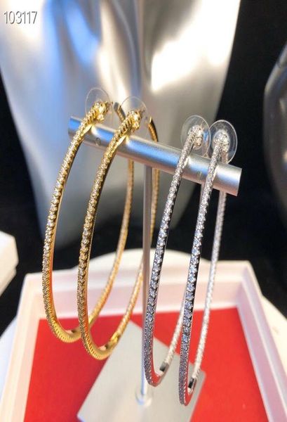

vintage brand classic designer s925 sterling silver full crystal round big loop earrings for women jewelry5199950, Golden;silver