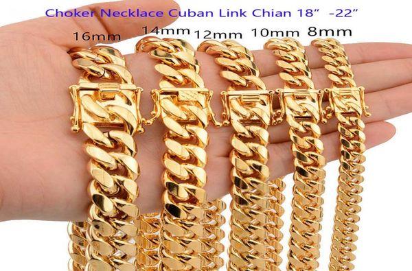 

8mm10mm12mm14mm16mm18mm 18inch22inch choker necklace high polished cuban link chains men women 316l stainless steel double s1940971, Silver
