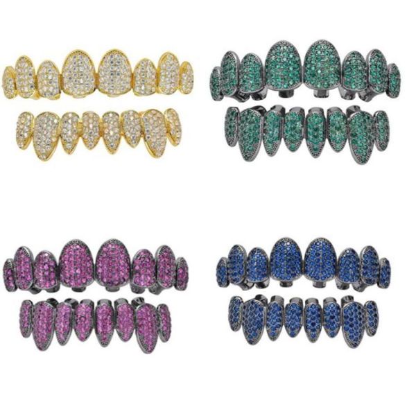 

new full colour zircon teeth grillz bottom 18k gold silvery color grills dental mouth hip hop fashion jewelry rapper jewelry759888439, Black