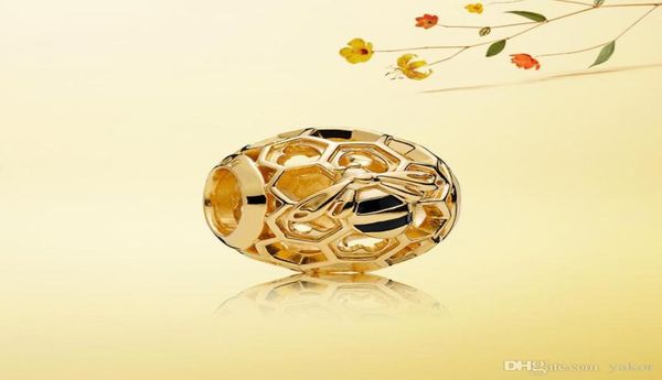 

new luxury 18k yellow gold bees honeycomb charm set original box for p 925 sterling silver diy bracelet charms jewelry acces8430555, Bronze;silver