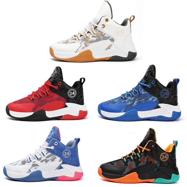 

2023 kids basketball shoes boy breathable high cut white blue black orange red golden trainers outdoor sports