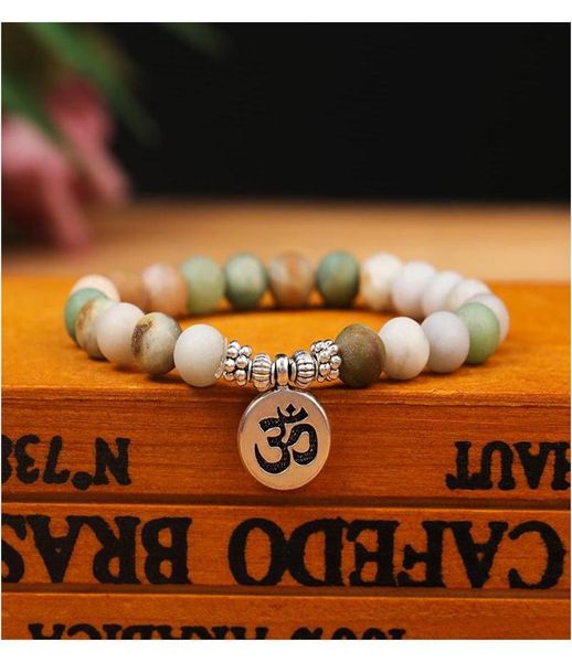 

8mm matte amazonite stone strand bracelet yoga chakra mala bracelet om lotus women men beaded charm bracelet handmade jewelry tqg87793065, Black
