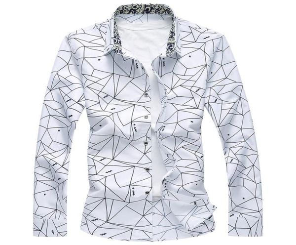 

new designer spring autumn men shirt classic formal geometric plaid long sleeve dress shirts mens plus size 7xl2521061, White;black