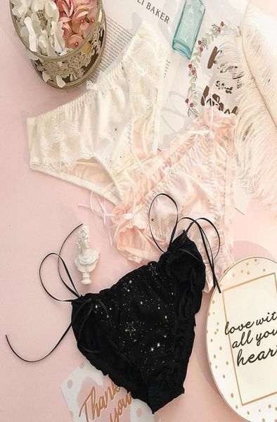 

panties lady ice silk midwaist girly star lace traceless shorts japanese women039s3778804, Black;pink