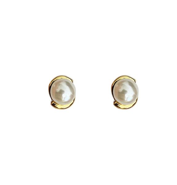 

natural pearl ear stud 18k gold cover brass little crystal inset8482749, Golden;silver