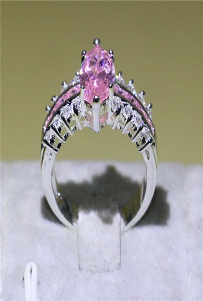 

brand marquise cut pink sapphire jewelry white gold filled wedding engagement band ring for women bride exquisite gift size 5103951446, Slivery;golden