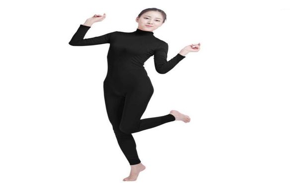 

ensnovo cosplay nylon spandex jumpsuits and rompers lycra bodysuit turtleneck spandex long sleeve suit footless unitard19916618, Black