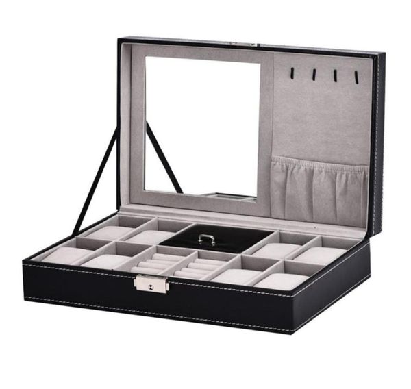 

2 in 1 8 watch box grid 3 hybrid mesh case storage box luxury jewelry ring display watch black2086991, Black;blue