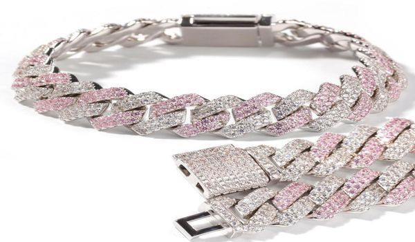 

new 13mm 20mm bling pink diamond mens cuban link chain bracelets cubic zirconia bangle wristband hip hop jewelry masculina bijoux 8179410, Black