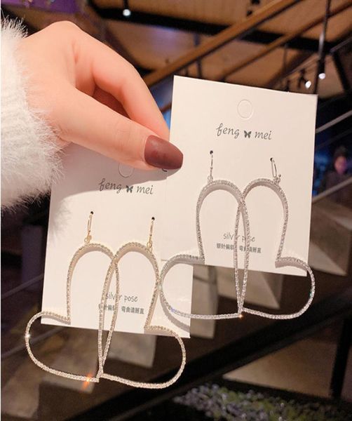 

full diamond love hollow earrings female fashion temperament earrings personality net red long earrings tide9507891, Silver