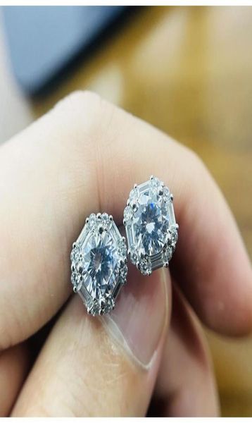 

1ct classical stud earrings fashion jewelry 925 sterling silver round cut white 5a cubic zircon moissanite cz diamond square women7470981, Golden;silver