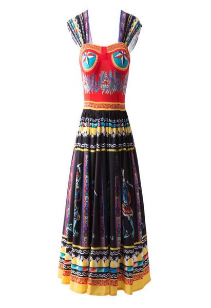 

highquality cotton blend printed holiday style dress01232797017, Black;pink