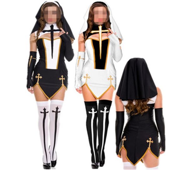

nun costume women white cosplay dress with black hood for halloween sister cosplay party costume5220146