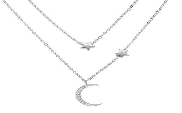 

fine 925 sterling silver factory whole 2018 christmas moon star necklace cz moon charm double layer thin chain minimal delicate st5137806