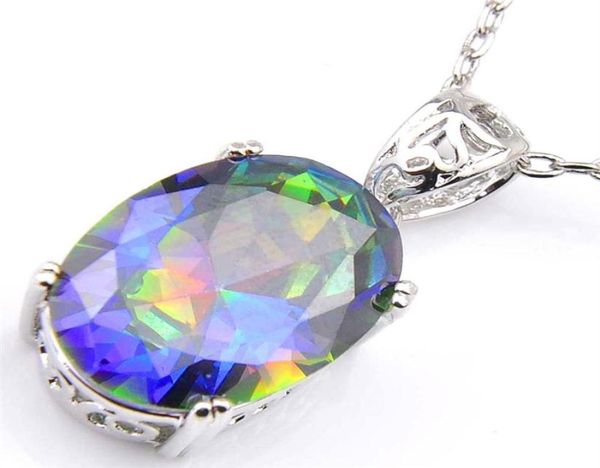 

10pcs luckyshine excellent shine oval fire rainbow mystic z cubic zirconia gemstone silver pendants necklaces for holiday wedd7877403