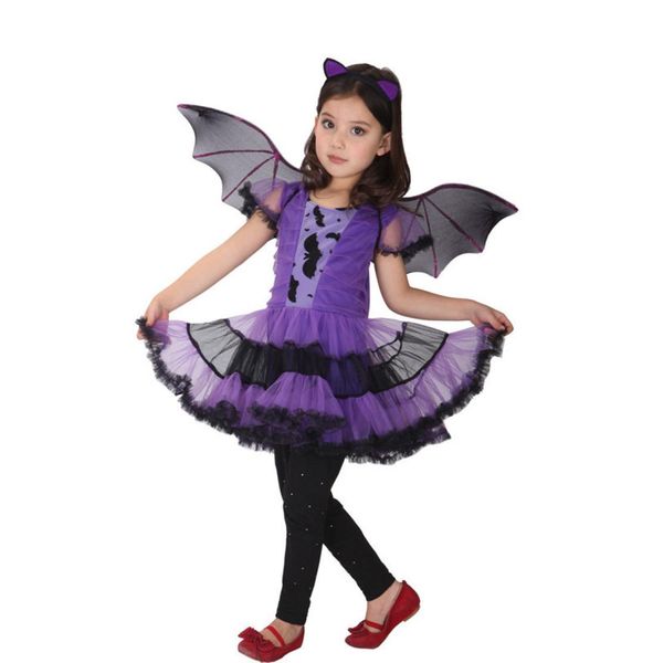 

halloween purim purple vampire costume bat girl costumes dress fantasia infantil cosplay for girls kids children4805530, Black;red