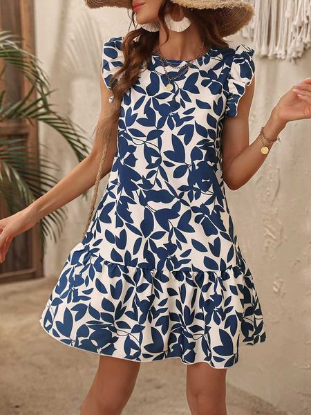 

women's allover ruffle trim smock dress, Black;gray