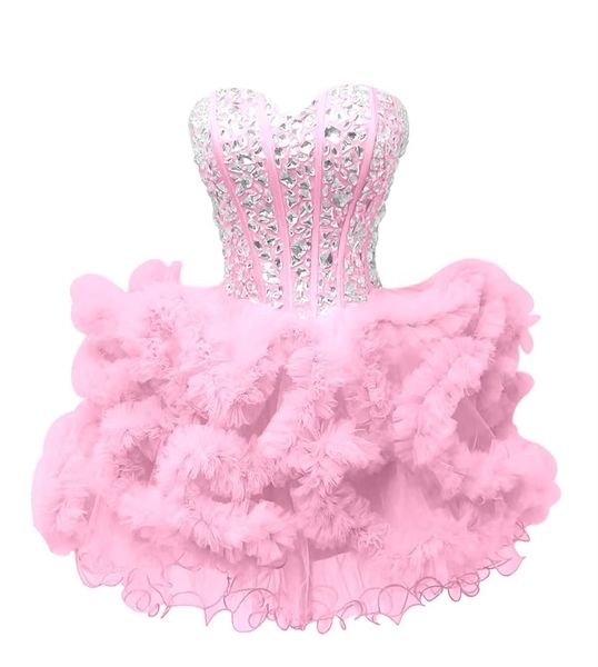 

short homecoming dresses sweetheart crystal ball gown tulle lace-up party gowns princess plus size mini birthday prom graudation cocktail pa, Blue;pink