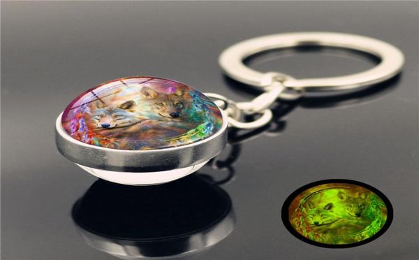 

indians dream catcher wolf key ring glass ball glow in the dark luminous keychain holders fashion jewelry will and sandy8073729, Slivery;golden