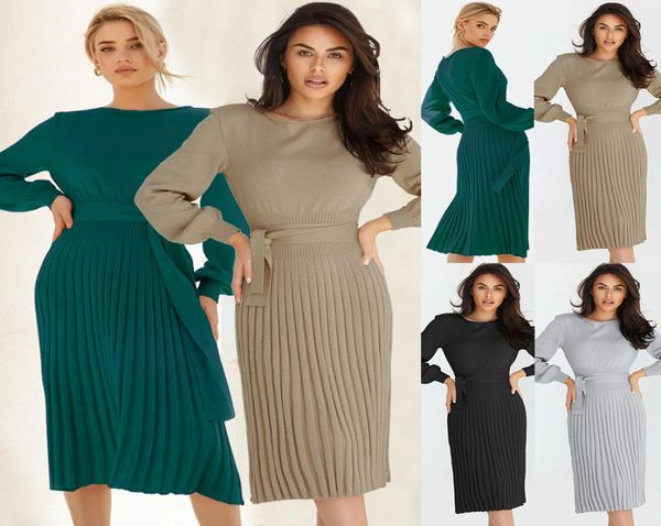 

2022 new autumn and winter knitted dress slim pleated medium long bottomed sweater skirt9655151, Black;gray