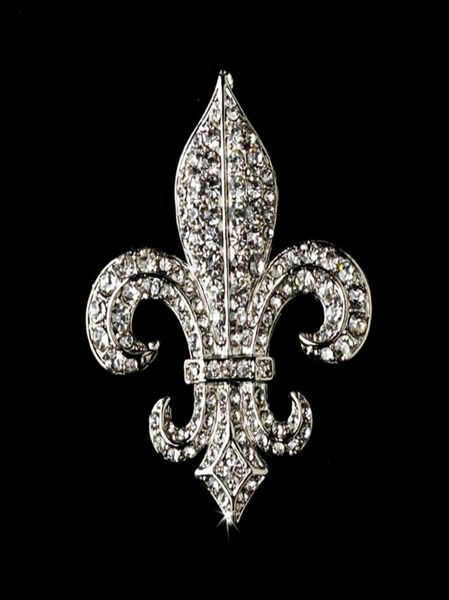 

2quot vintage silver clear rhinestone fleur de lis brooch s06107828, Gray